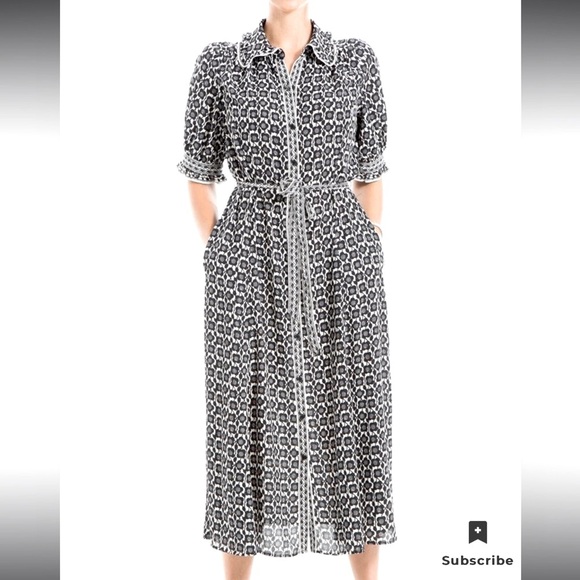 🌼 MAX STUDIO London - Maxi Dress Open/Button Down Scallop Sleeves and Collar - Picture 8 of 8